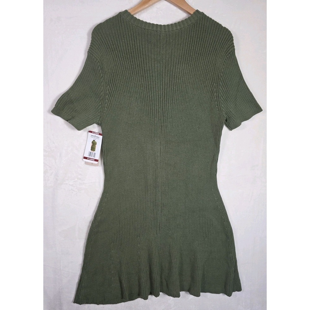 French Connection Olive Knit Dress XL NWT Ribbed Button Front Casual Office - Picture 3 of 11